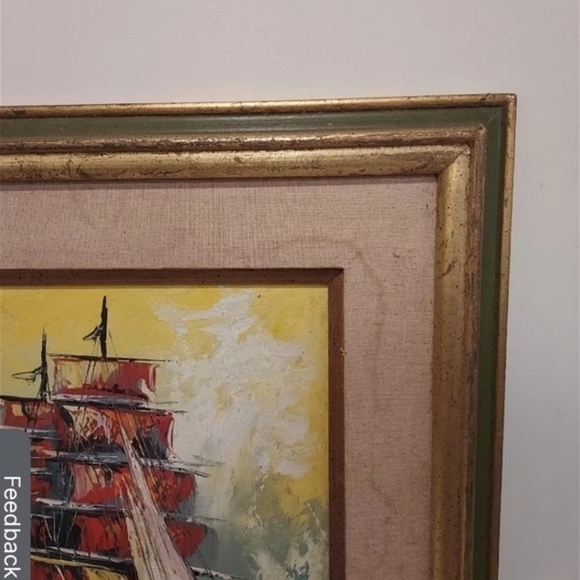 Antique oil painting of a Barque tall ship, framed and unsigned. - Picture 15 of 16